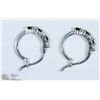 Image 2 : 10) STERLING SILVER EMERALD HOOP STYLE EARRINGS