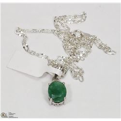 31) STERLING SILVER EMERALD DIAMOND PENDANT