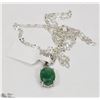 Image 1 : 31) STERLING SILVER EMERALD DIAMOND PENDANT