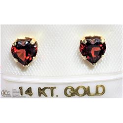 42) 10K GOLD HEART SHAPED GARNET EARRINGS