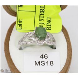 46) STERLING SILVER EMERALD RING