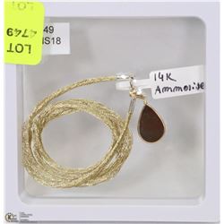 49) 14K GOLD AMMOLITE PENDANT ON FANCY CHORD