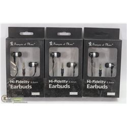LOT OF 3 HI FIDELITY 3.5MM EARBUD HEADPHONES