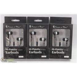 LOT OF 3 HI FIDELITY 3.5MM EARBUD HEADPHONES