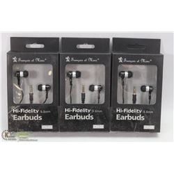 LOT OF 3 HI FIDELITY 3.5MM EARBUD HEADPHONES