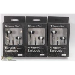 LOT OF 3 HI FIDELITY 3.5MM EARBUD HEADPHONES