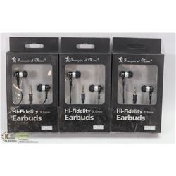 LOT OF 3 HI FIDELITY 3.5MM EARBUD HEADPHONES