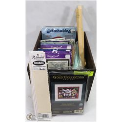BIN OF CROSS-STITCH KITS AND MORE