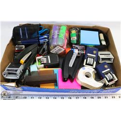 FLAT OF OFFICE SUPPLIES, INCLUDES STAPLER, POSTITS