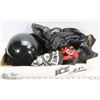 Image 1 : FLAT OF MOTORCYCLE GEAR, INCLUDES HELMET, RIDING