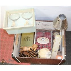 ESTATE BOX OF CANDLES, WINE GLASSES, AND MORE