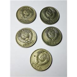 4 - LOT OF 5 USSR 10 KOPEK COINS