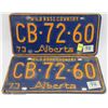 Image 1 : MATCHING SET OF 1973 ALBERTA LICENSE PLATES
