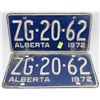 Image 1 : MATCHING SET OF 1972 ALBERTA LICENSE PLATES