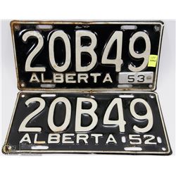 MATCHING SET OF 1952 ALBERTA LICENSE PLATES