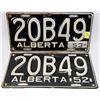 Image 1 : MATCHING SET OF 1952 ALBERTA LICENSE PLATES