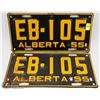 Image 1 : MATCHING SET OF 1955 ALBERTA LICENSE PLATES