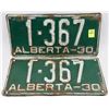 Image 1 : MATCHING SET OF 1930 ALBERTA LICENSE PLATES
