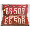 Image 1 : MATCHING SET OF 1935 ALBERTA LICENSE PLATES