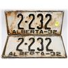 Image 1 : MATCHING SET OF 1932 ALBERTA LICENSE PLATES