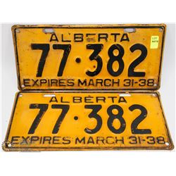 MATCHING SET OF 1938 ALBERTA LICENSE PLATES