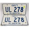 Image 1 : MATCHING SET OF 1957 ALBERTA LICENSE PLATES