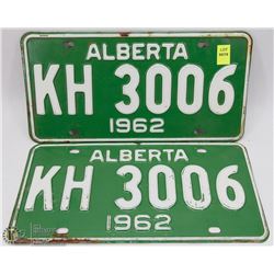 MATCHING SET OF 1962 ALBERTA LICENSE PLATES