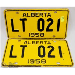 MATCHING SET OF 1958 ALBERTA LICENSE PLATES