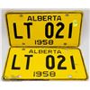 Image 1 : MATCHING SET OF 1958 ALBERTA LICENSE PLATES