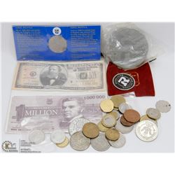 BAG OF ASSORTED COINS & WORLD MONEY