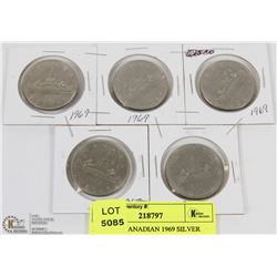 LOT OF 5 CANADIAN 1969 DOLLARS