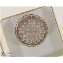 1906 CANADIAN SILVER 5 CENT COIN