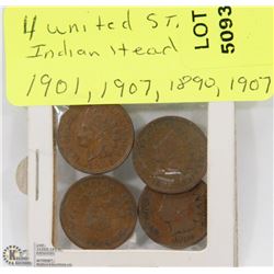 4 UNITED STATES INDIAN HEAD PENNIES