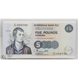 CLYDESDALE BANK PLC FIVE POUNDS STERLING NOTE