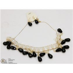 BLACK AND WHITE BEADED NECKLACE AND EARRING SET