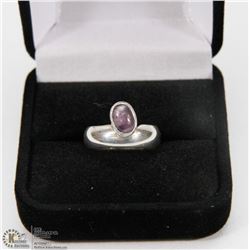 AMETHYST STONE WIDE BAND RING STAMPED 925 SILVER.