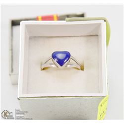 BLUE STONE HEART RING STAMPED 925 SILVER