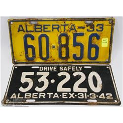 1933 AND 1942 ALBERTA LICENSE PLATES