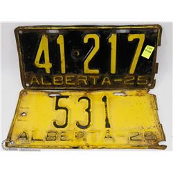 1925 AND 1926 ALBERTA LICENSE PLATES