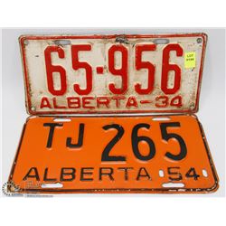 1934 AND 1954 ALBERTA LICENSE PLATES