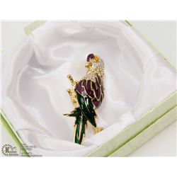 VINTAGE ENAMELED RHINESTONE BROOCH