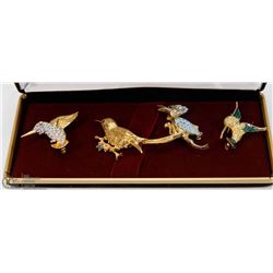 COLLECTION OF 4 RHINESTONE ENAMELED BROOCHES