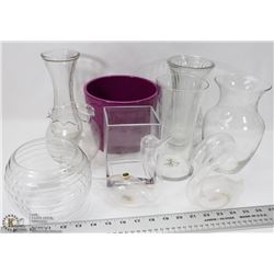 FLAT OF MANY VASES AND PURPLE POT