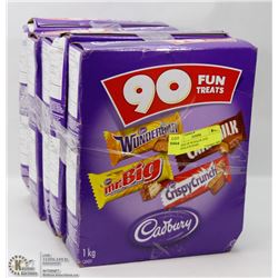 5 BOXES OF 90 SNACK SIZE CHOCOLATE BARS.