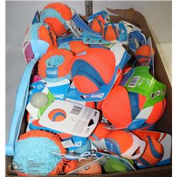 LARGE FLAT OF ASSORTED DOG TOYS
