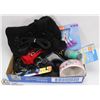 Image 1 : BOX OF DOG ITEMS, INCLUDES COATS, LEASHES, FLASH