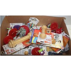 LARGE FLAT OF ASSORTED DOG TOYS