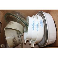 BOX OF ESTATE PYREX & CORNING WARE BAKING DISHES