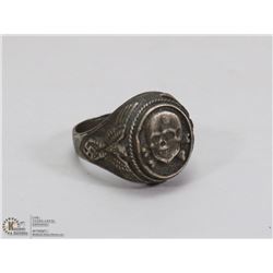 GERMAN VINTAGE SS TOTENKOPF SILVER RING , EAGLE