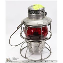 RAILROAD LANTERN WITH CRANBERRY GLASS SHADE